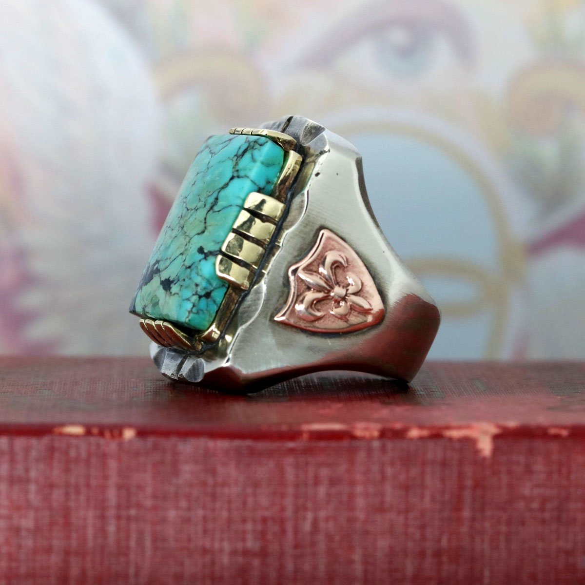 Rectangular Mens Turquoise Rings Men's Navajo Turquoise Channel