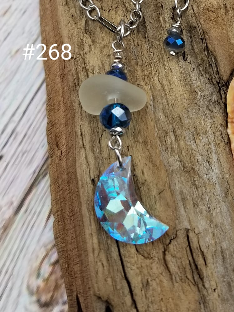 Image of Sea Glass- Swarovski Crystal Moon- Necklace- #268 