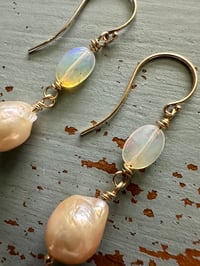 Image 4 of AAA nucleated pearl and Ethiopian opal earrings