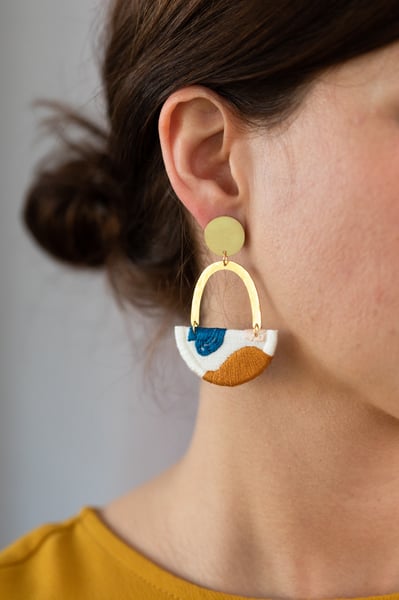 Image of OLSEN earrings in Off White with Goldenrod and Blue