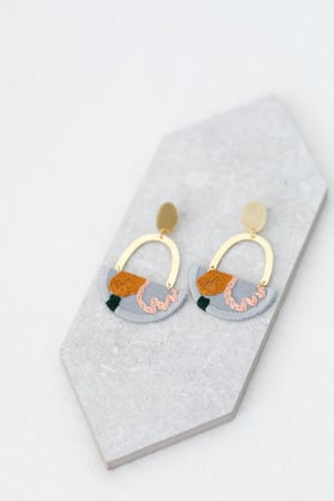 Image of OLSEN earrings in Grey with Pink and Goldenrod