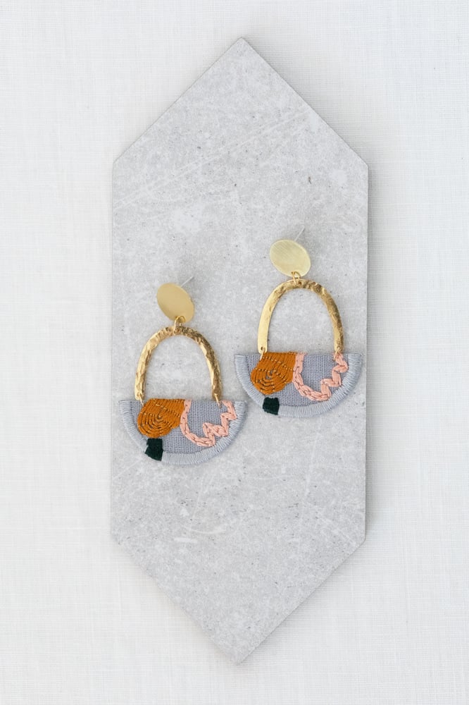 Image of OLSEN earrings in Grey with Pink and Goldenrod