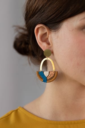 Image of OLSEN earrings in Tobacco with Blue and Tan
