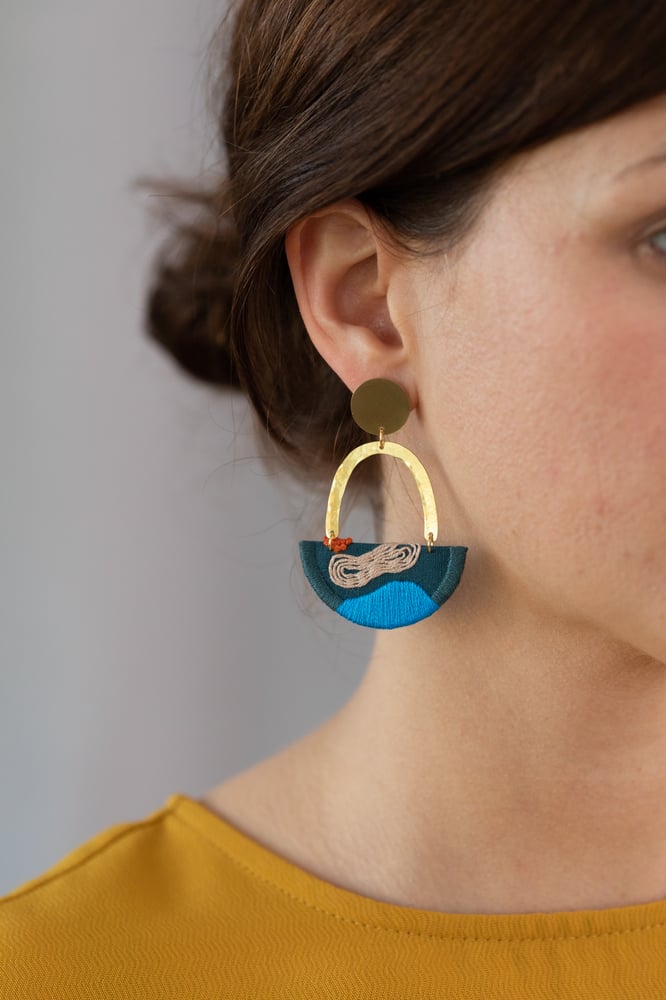 Image of OLSEN earrings in Indigo with Cobalt and Blush