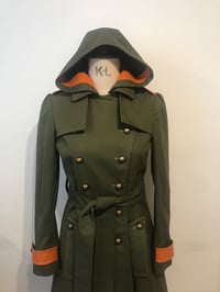 Image 1 of Trench coat with leather and detachable hood