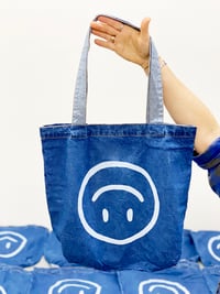 Image 2 of Upside Down Happy Face Denim Tote