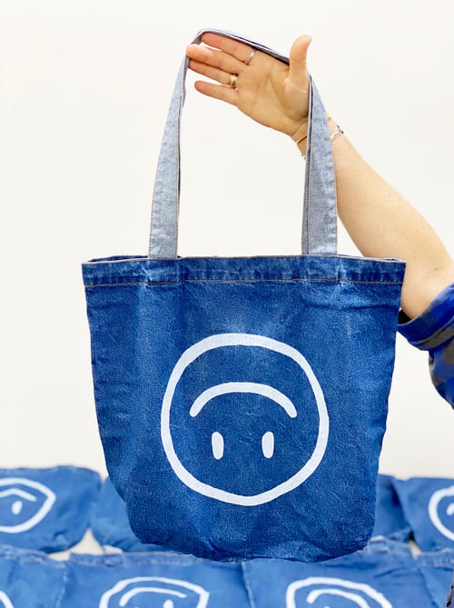 Image of Upside Down Happy Face Denim Tote