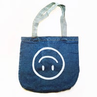 Image 1 of Upside Down Happy Face Denim Tote