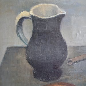 Image of Large, 1950 Painting, 'Still Life with Black Jug,' Jean Langlois (1923-2014)