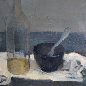 Image of Large, 1950 Painting, 'Still Life with Black Jug,' Jean Langlois (1923-2014)