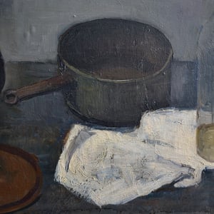 Image of Large, 1950 Painting, 'Still Life with Black Jug,' Jean Langlois (1923-2014)