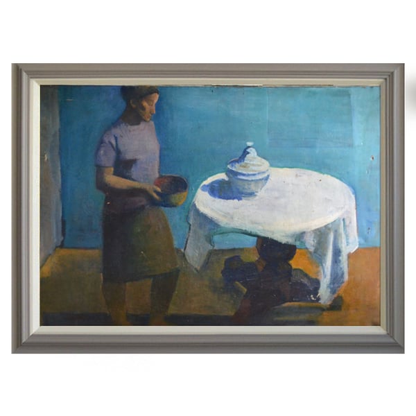Image of Large, 1964 Painting, 'White Table Cloth,' Jean Langlois (1923-2014)