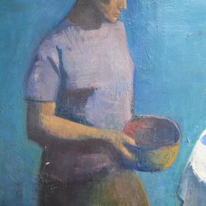 Image of Large, 1964 Painting, 'White Table Cloth,' Jean Langlois (1923-2014)