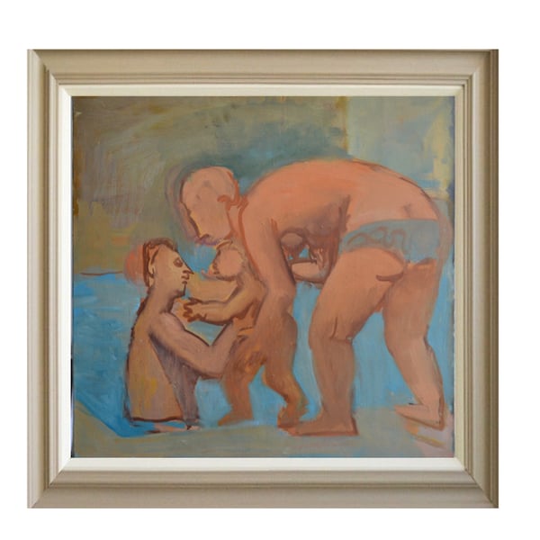 Image of Large, 1975 Painting, 'Bathers,' Jean Langlois (1923-2014)