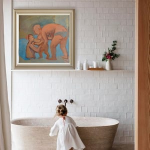 Image of Large, 1975 Painting, 'Bathers,' Jean Langlois (1923-2014)