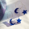 Midnight Blue Moon / Star Hoop Earrings 
