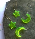 Neon Yellow Moon / Star Hoop Earrings