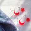 Bright Red Moon / Star Hoop Earrings