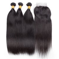 Image 1 of Brazilian Straight Bundles with 5x5 HD Closure