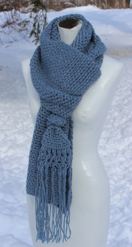 Image of Asymmetrical Scarf with Macrame Trim