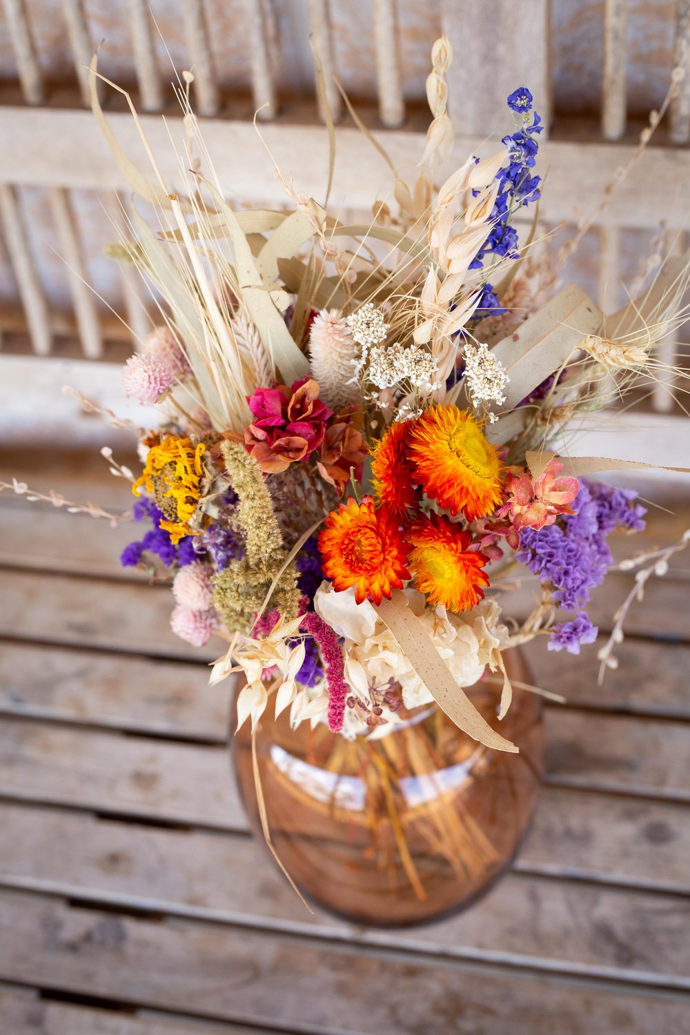 Dried Flower Posy in Amber Vase | Hill Cottage Family Farm