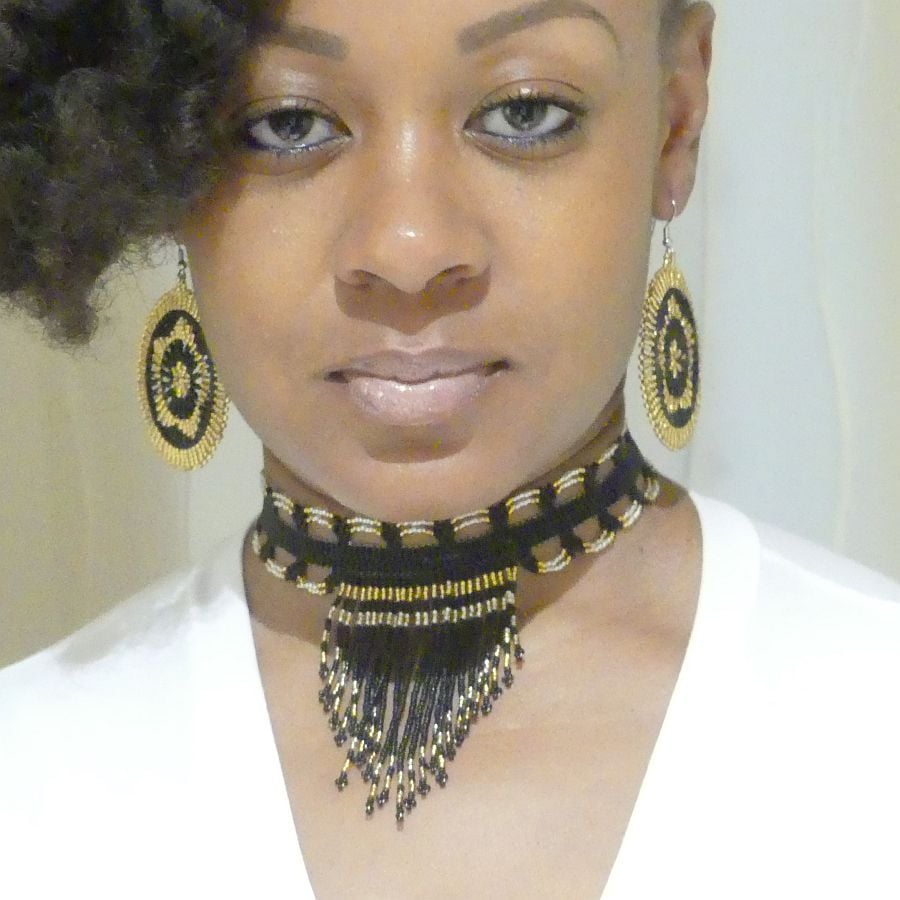 Image of Nubian Queen Fringed Beaded Choker
