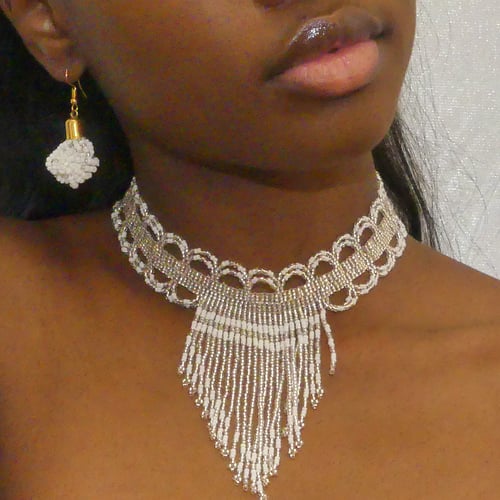 Image of Nubian Queen Fringed Beaded Choker