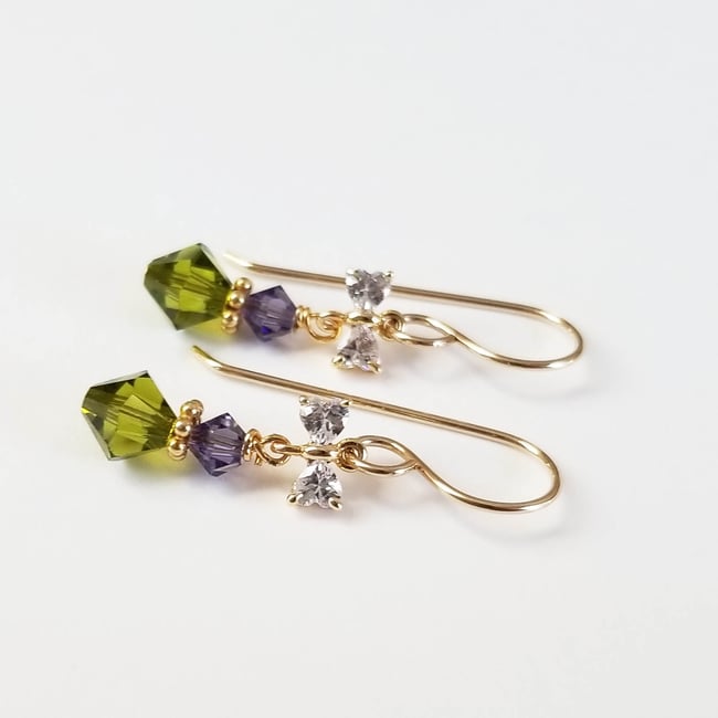 Olivine + Lavender Bow Earrings