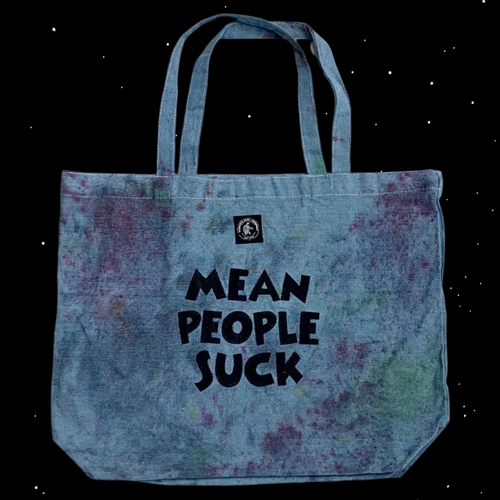 Image of 100% Hemp Embroidered “Mean People Suck” Tote Bag - Blue