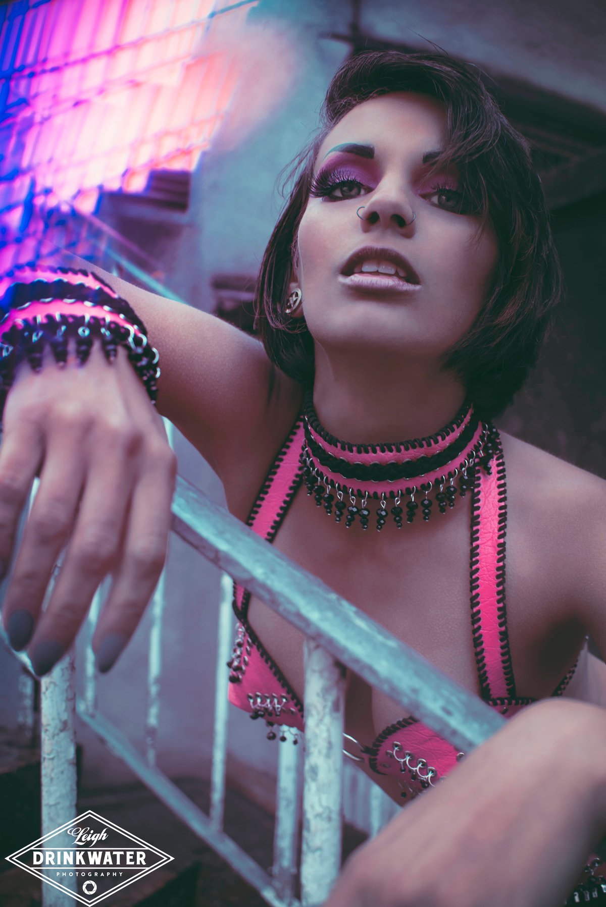 Image of Pink collar with black beads