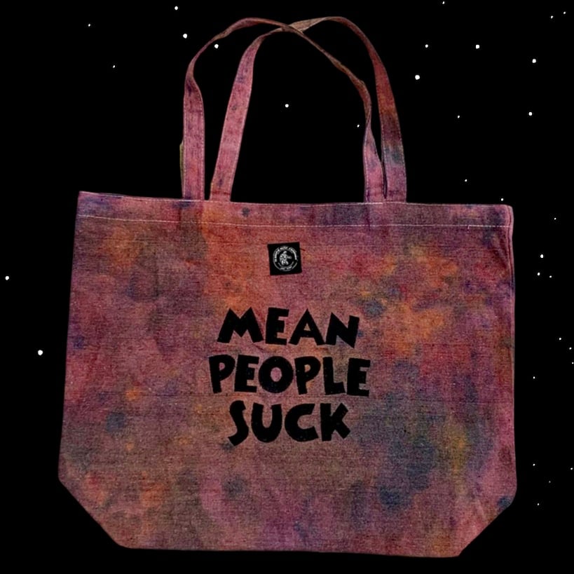 Image of 100% Hemp Embroidered “Mean People Suck” Tote Bag - Desert Rose