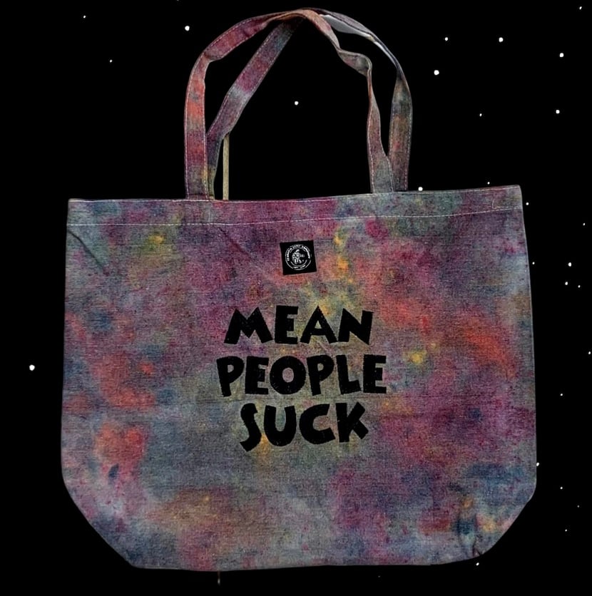 Image of 100% Hemp Embroidered “Mean People Suck” Tote Bag - Rainbow