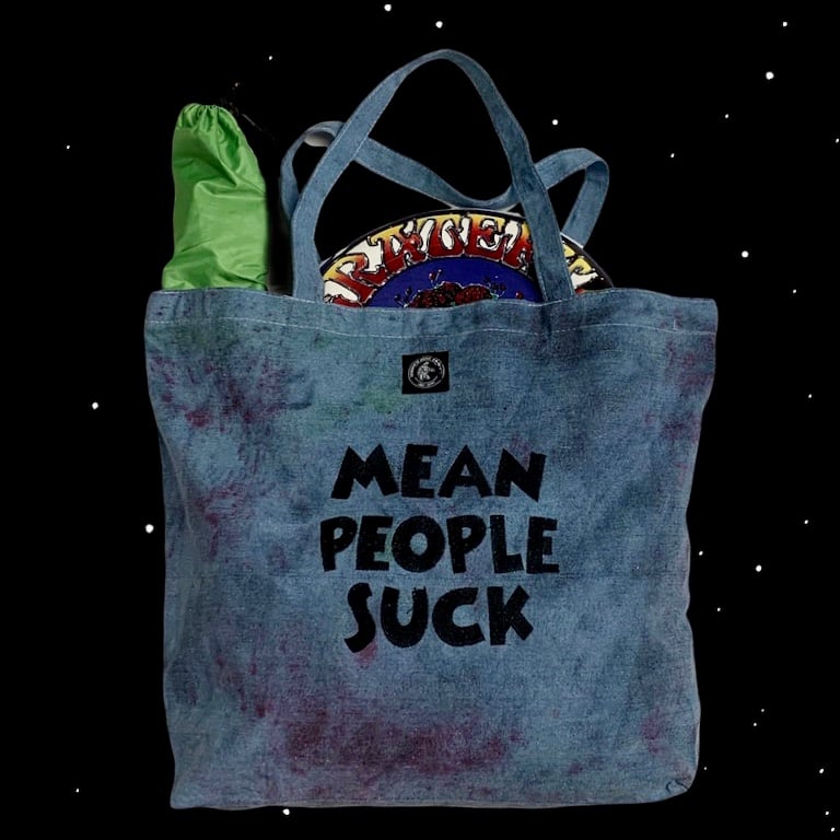 Image of 100% Hemp Embroidered “Mean People Suck” Tote Bag - Rainbow
