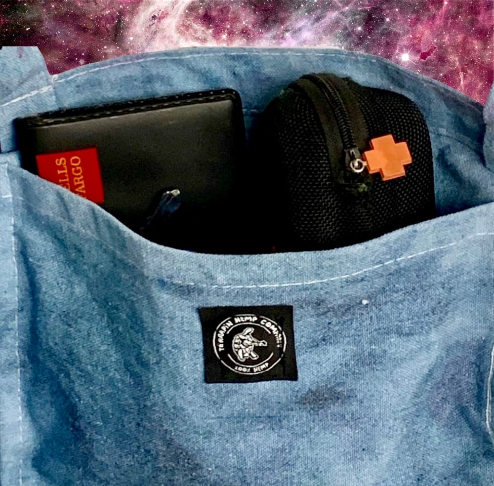 Image of 100% Hemp Embroidered “Mean People Suck” Tote Bag - Blue