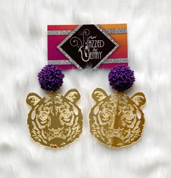 Image of Purple & Gold Roar Earrings