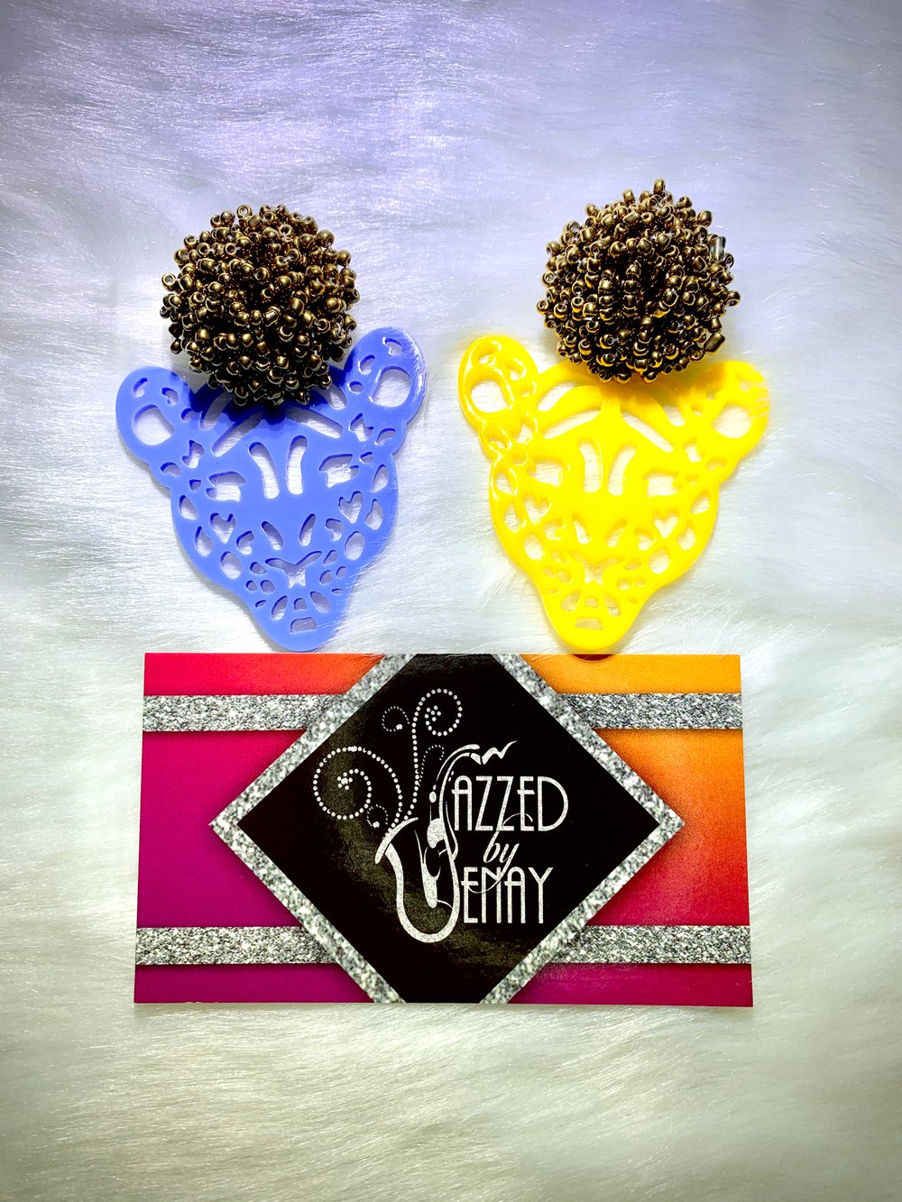 Image of Blue & Gold Purr Earrings 