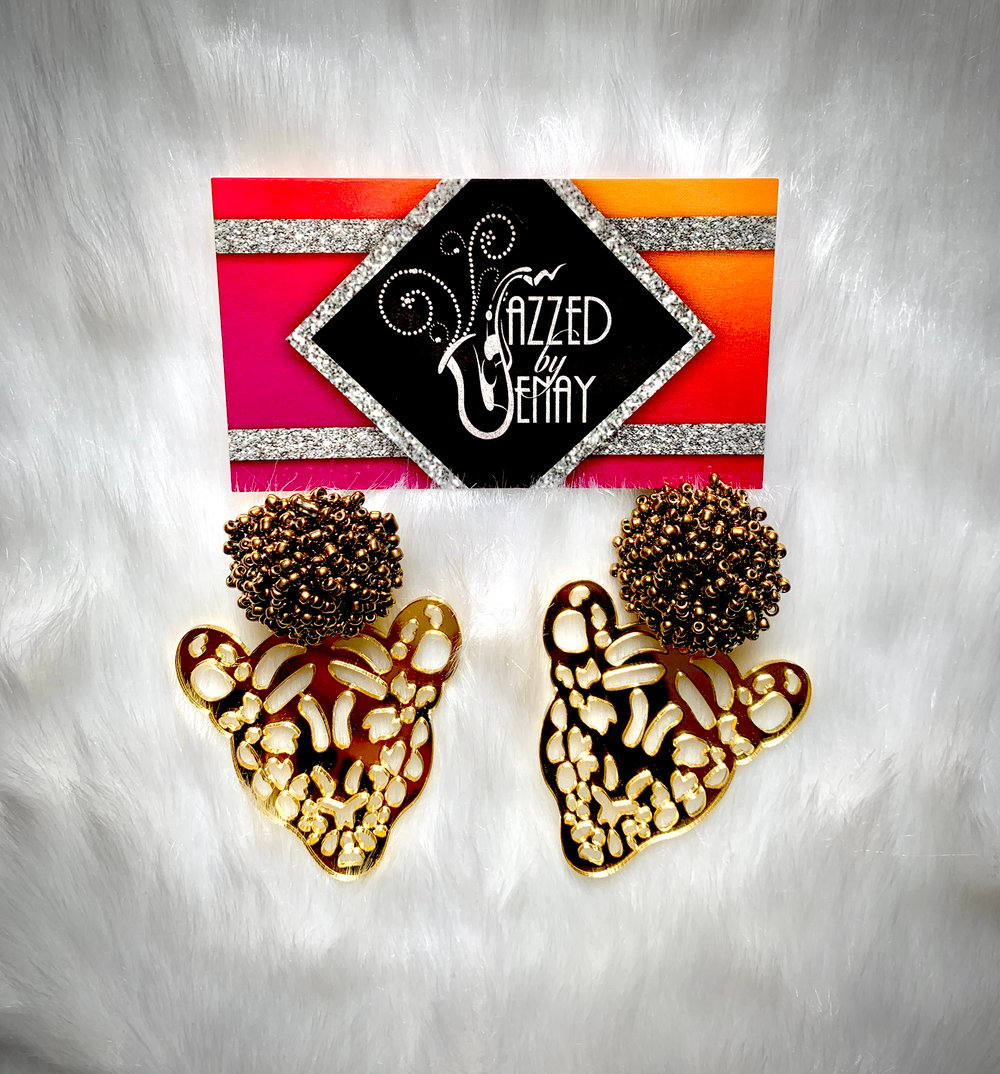 Image of Blue & Gold Purr Earrings 