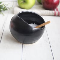 Image 3 of Salt Cellar in Satin Black Glaze, Handcrafted Salt Pig, Made in USA