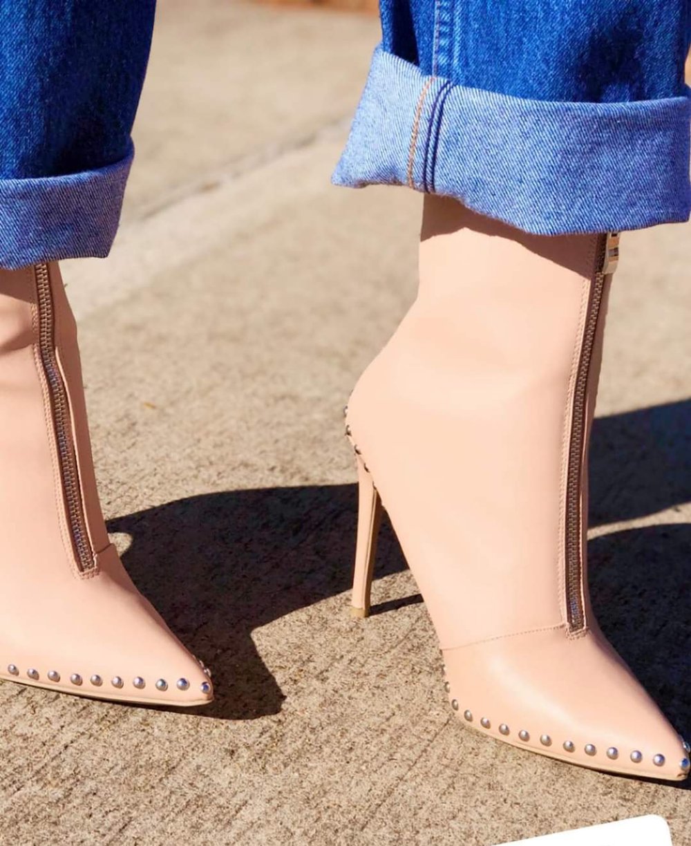 "Prissy" Nude Studded Stiletto Booties 