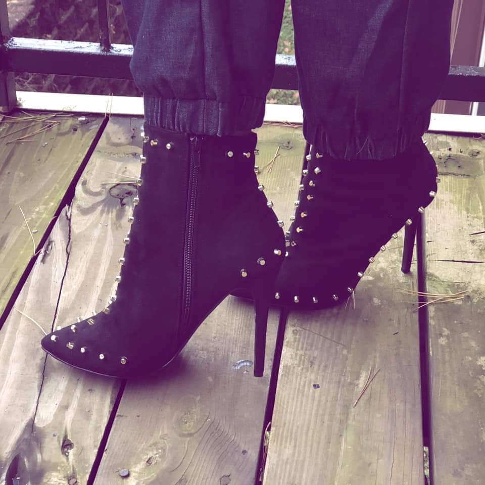 "Kenya" Black and Purple studded pointy toe Stiletto booties