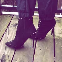 Image 1 of "Kenya" Black and Purple studded pointy toe Stiletto booties