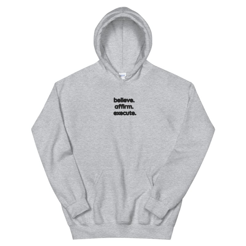 Image of 50% OFF - Lawyer Bae™ Sport Grey Embroidered "believe.affirm.execute." Unisex Hoodie
