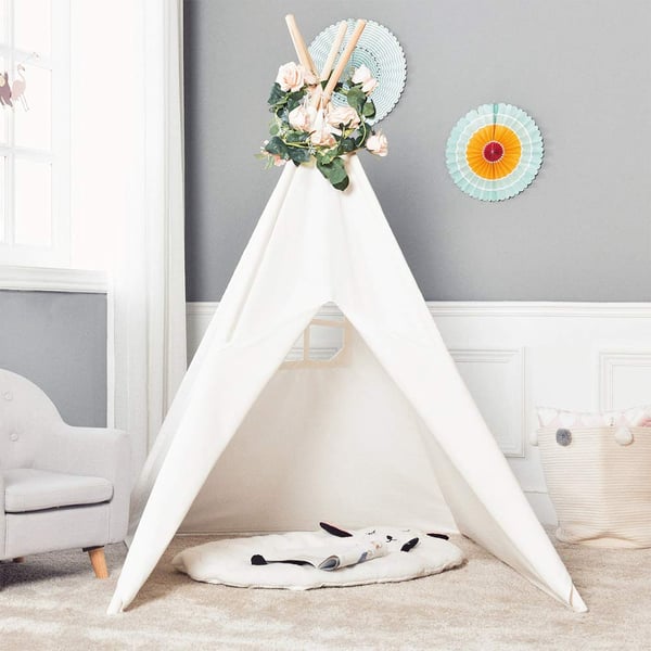 Image of White Canvas Kids Teepee Play Tent 