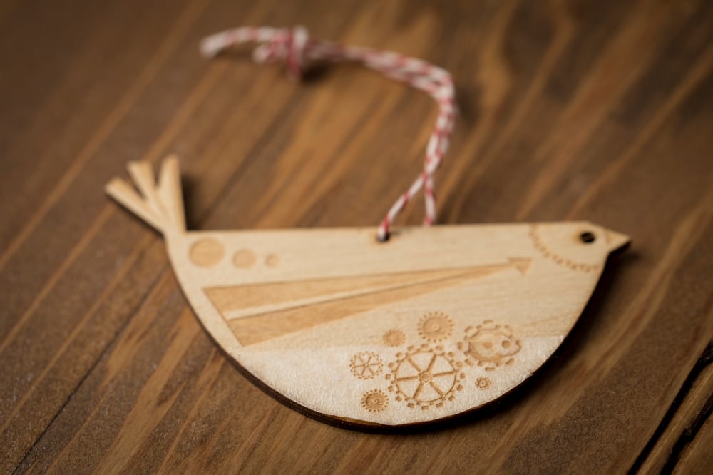 Image of Wooden Folk Bird Laser Cut and Etched Ornament