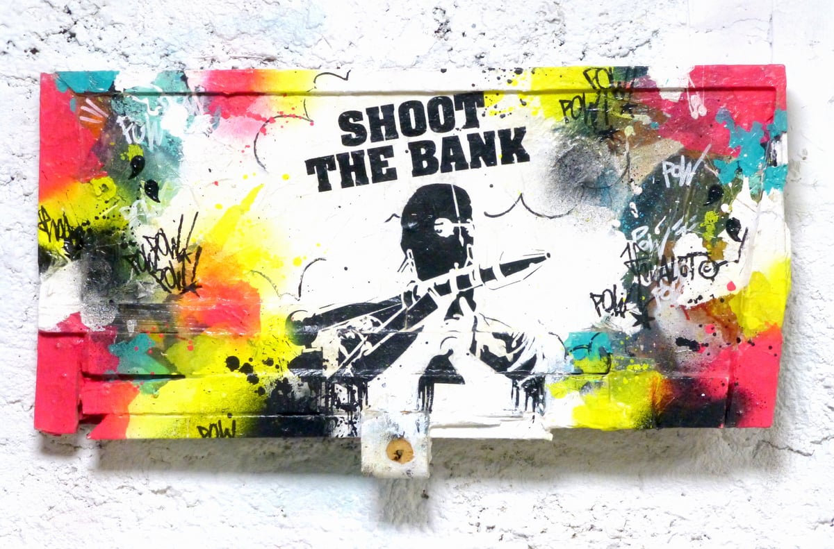 Image of Shoot The Bank on wood. 2014.