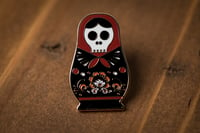 Image 2 of Matryoshka Day of the Dead Sugar Skull Doll Enamel Pin 