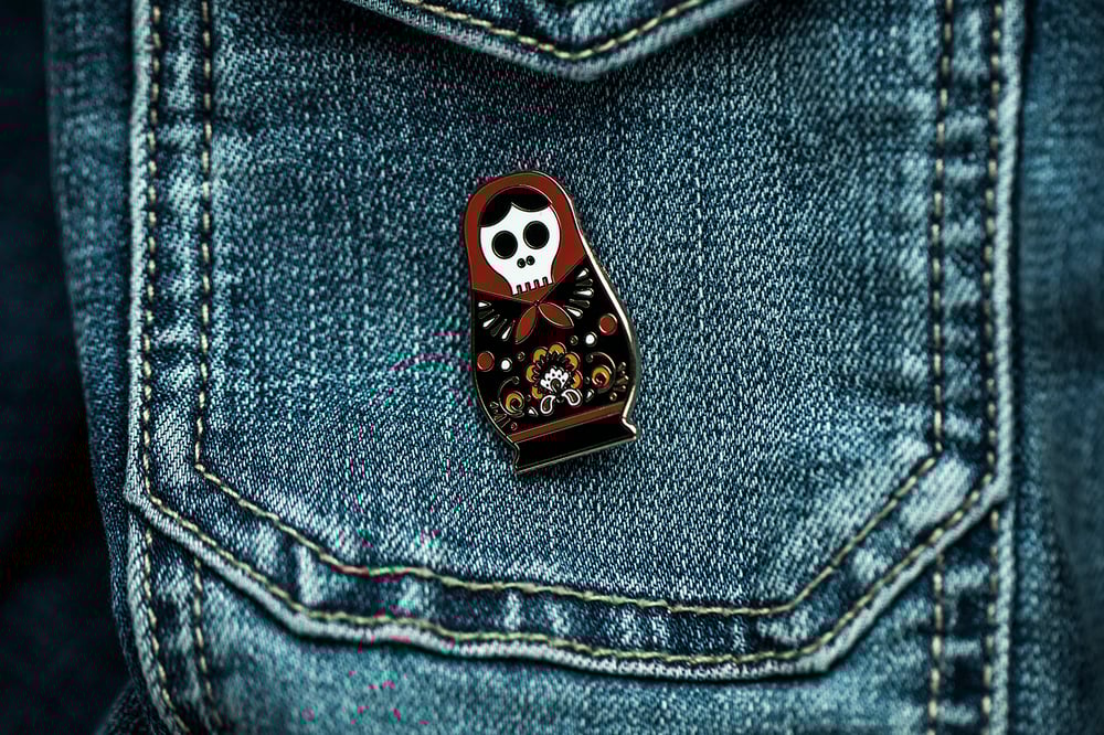 Image of Matryoshka Day of the Dead Sugar Skull Doll Enamel Pin