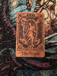 The World - Hand-stained Wooden Halloween Tarot Card
