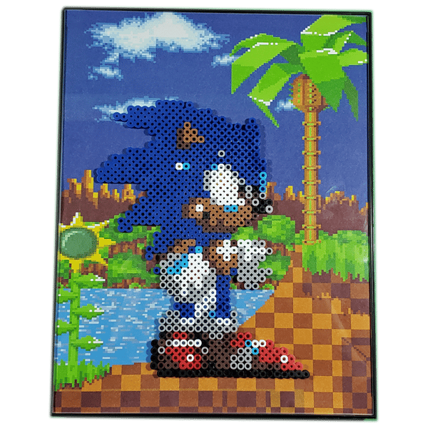 Image of Sonic the Hedgehog in Greenhill Zone Perler Art by TGH