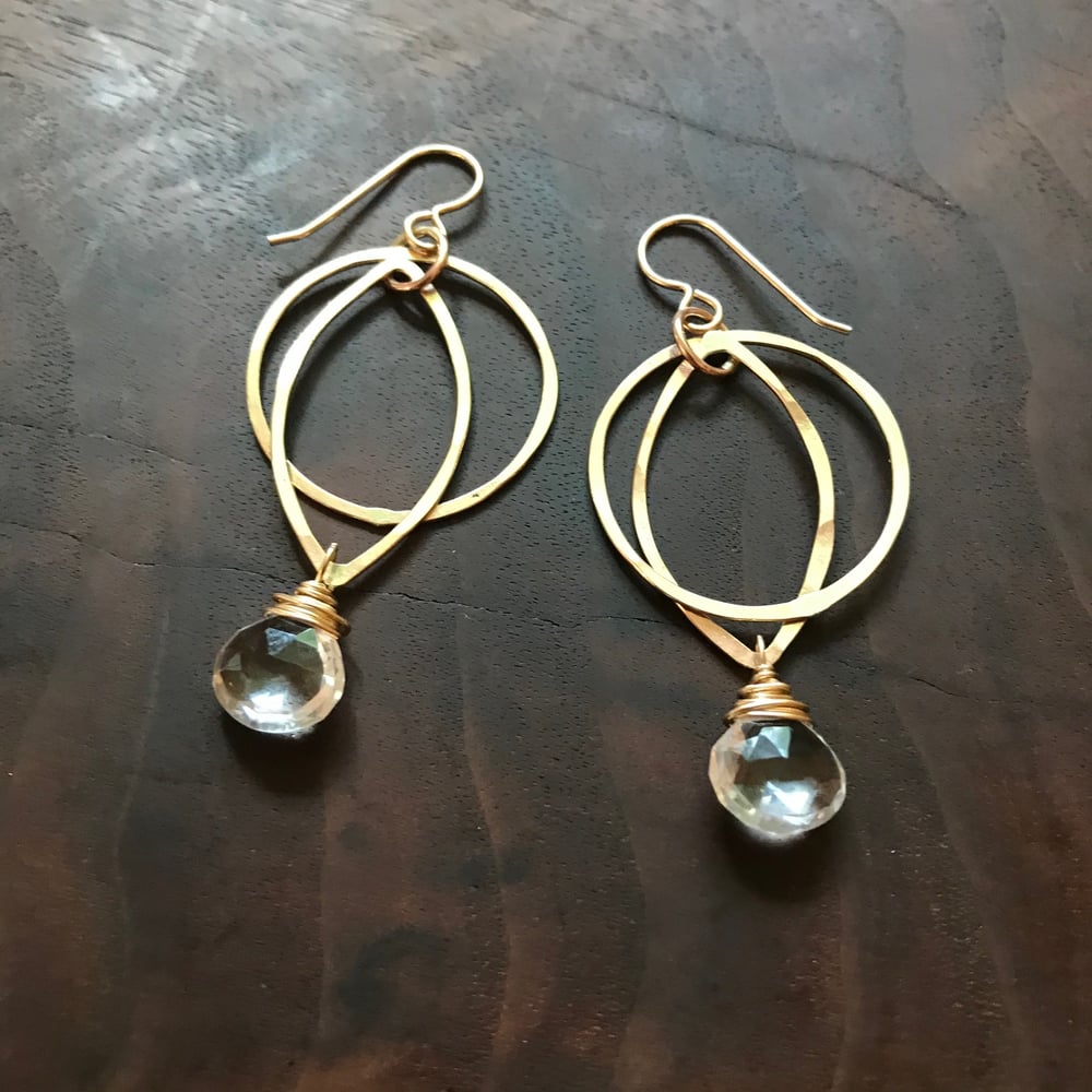 Image of Small Gold Clear Quartz eclipse earrings